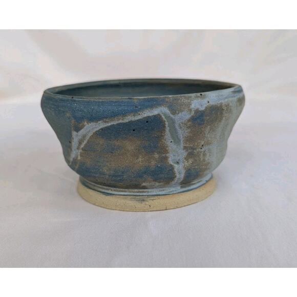 Studio pottery Small bowl signed Blue Matte Glaze Handmade Artisan 3" Tall - Picture 1 of 9